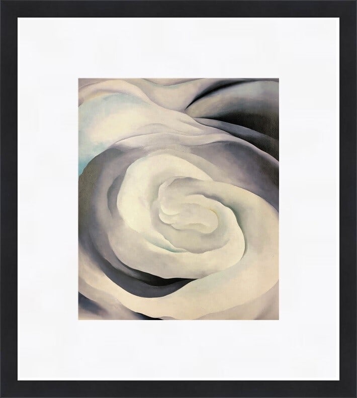 Georgia O'Keeffe White Rose No. 2 Custom Framed Print 16x18 Modern Floral Art: Georgia O'Keeffe White Rose No. 2 Custom Framed Print 16x18 Modern Floral Art This exquisite custom framed print features Georgia O'Keeffe's iconic work, "White Rose No. 2." The print is a licensed re