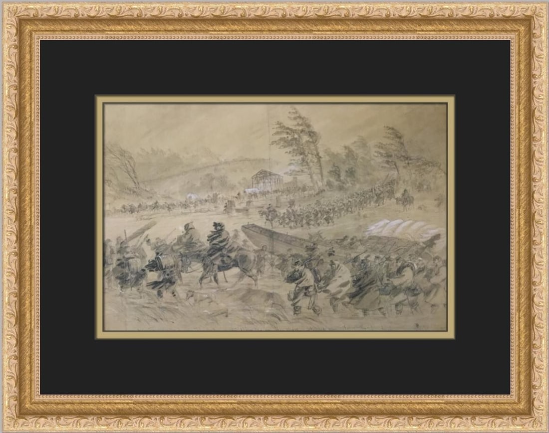 Alfred Waud Civil War Print Winter Campaigning Falmouth Framed Art: Alfred Waud Civil War Print Winter Campaigning Falmouth Framed Art This custom framed print titled "Winter Campaigning in Falmouth Virginia" by artist Alfred Waud captures a moment from the Civil War