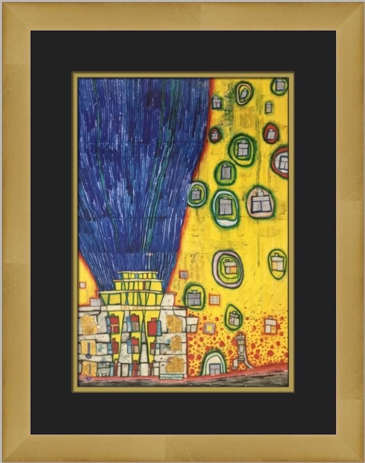 Friedensreich Hundertwasser Water Fire Custom Framed Lithograph Print: Friedensreich Hundertwasser Water Fire Custom Framed Lithograph Print Featuring the captivating artwork 'Water Fire' by renowned artist Friedensreich Hundertwasser, this custom framed print is a stunn