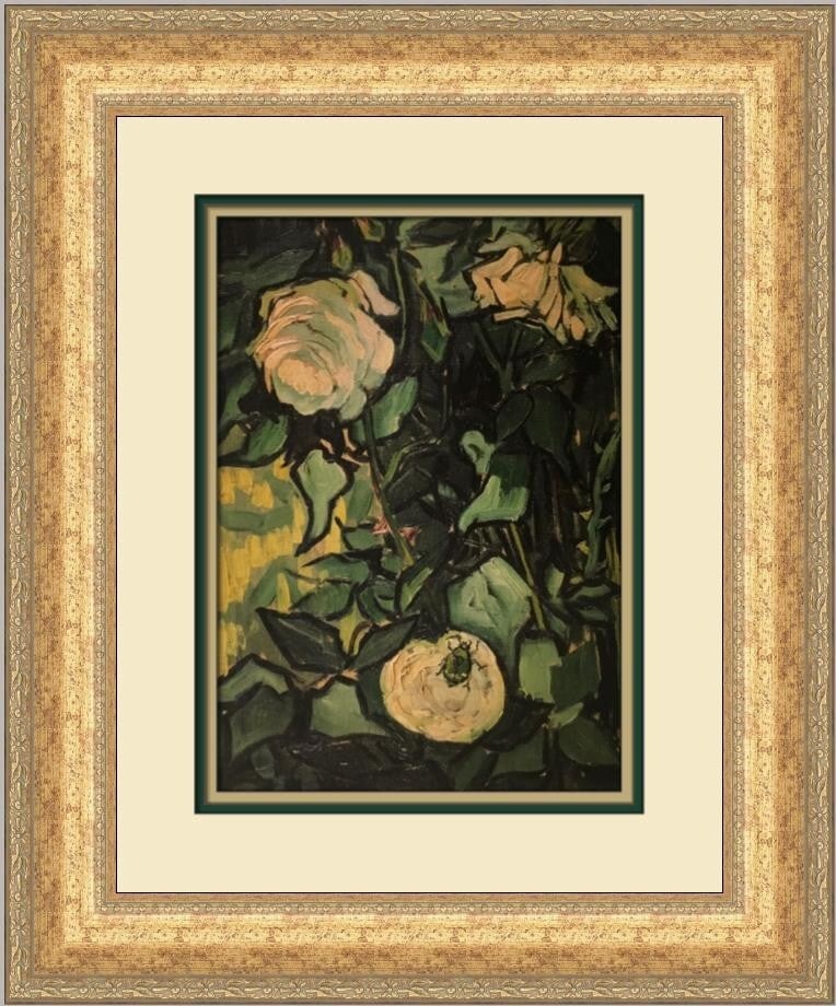 Vincent Van Gogh Wild Roses with Beetle Custom Framed Print 20x17: Vincent Van Gogh Wild Roses with Beetle Custom Framed Print 20x17 This beautifully custom framed print features Vincent Van Gogh's exquisite artwork titled "Wild Roses with a Beetle." The piece is a p