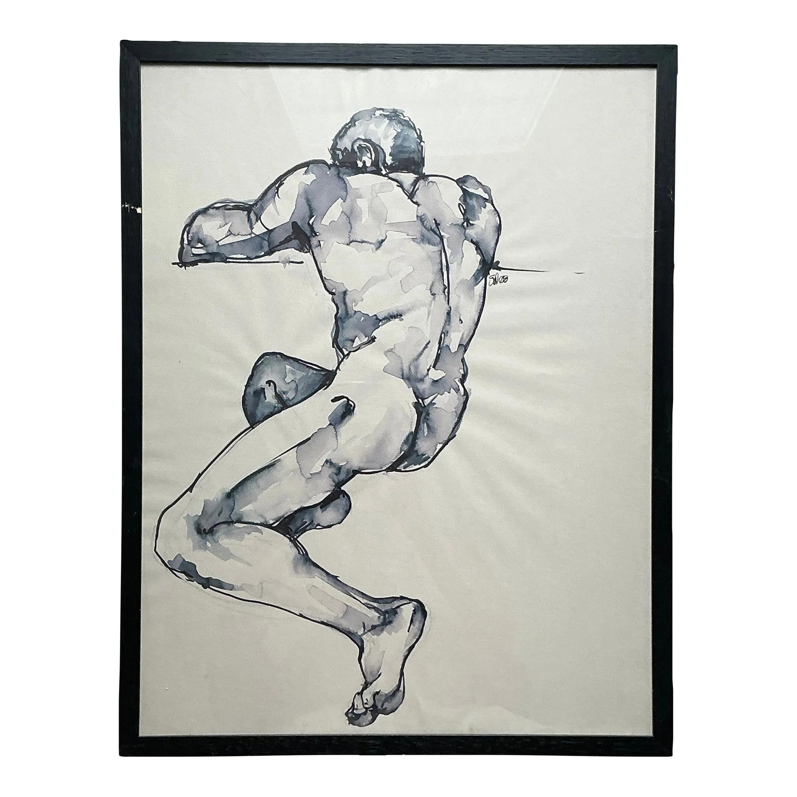 Vintage Boho Watercolor Figure Study Framed Art 21 x 26.5: Vintage Boho Watercolor Figure Study Framed Art 21 x 26.5 This Vintage Boho Original Watercolor Painting beautifully captures the human form in an exquisite figure study. The artist employs elegant, f