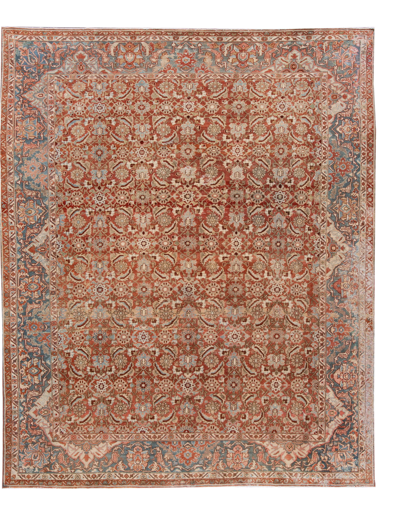 Vintage Persian Malayer Hand-Knotted Wool Rug 10'3 x 12'9: Vintage Persian Malayer Hand-Knotted Wool Rug 10'3 x 12'9 This stunning Vintage Persian Malayer rug features a hand-knotted design crafted from high-quality wool. The rug showcases a rich rust field a