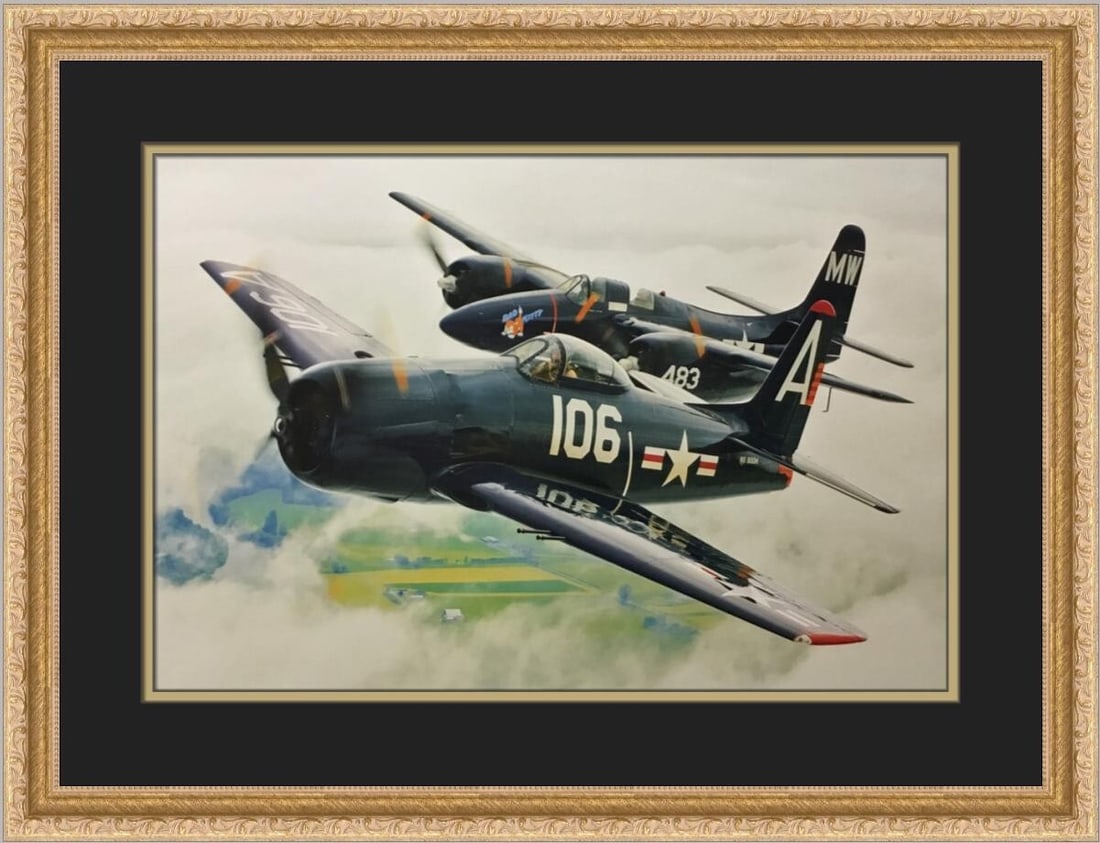 Grumman F8F-2 Bearcat F7F-3 Tigercat Custom Framed Print by Philip Makanna: Grumman F8F-2 Bearcat F7F-3 Tigercat Custom Framed Print by Philip Makanna This stunning custom framed print features the Grumman F8F-2 Bearcat and F7F-3 Tigercat, crafted by artist Philip Makanna. Th
