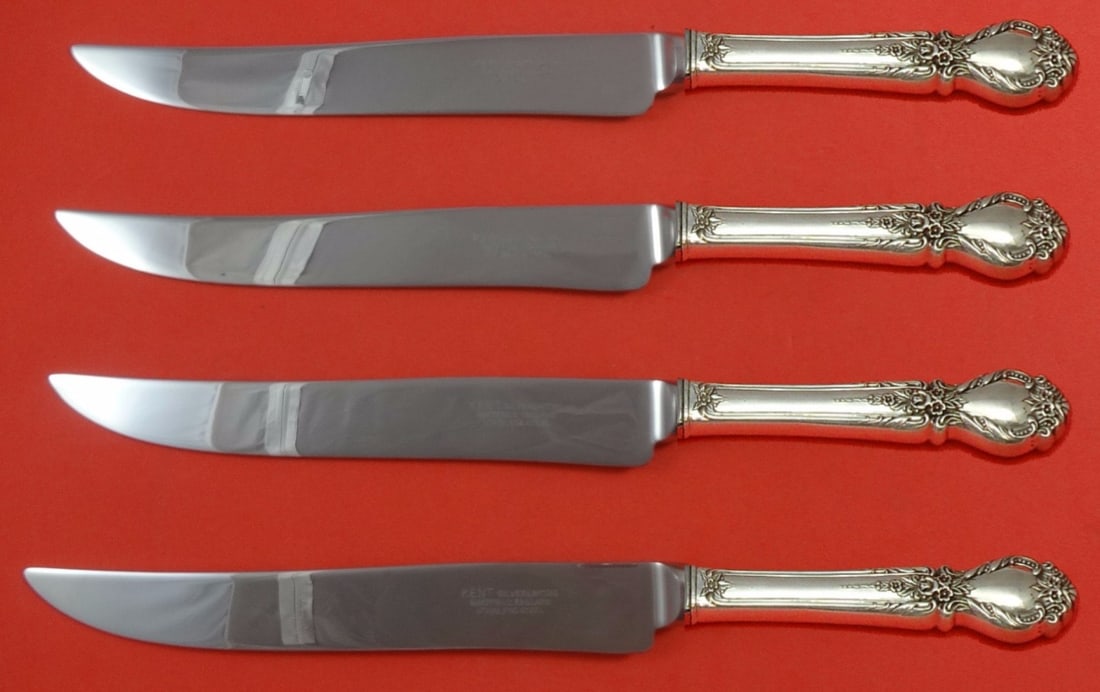 Brocade by International Sterling Silver 4pc Steak Knife Set Texas Size: Brocade by International Sterling Silver 4pc Steak Knife Set Texas Size Introducing the Brocade by International Sterling Silver Steak Knife Set, a luxurious 4-piece collection designed for true steak