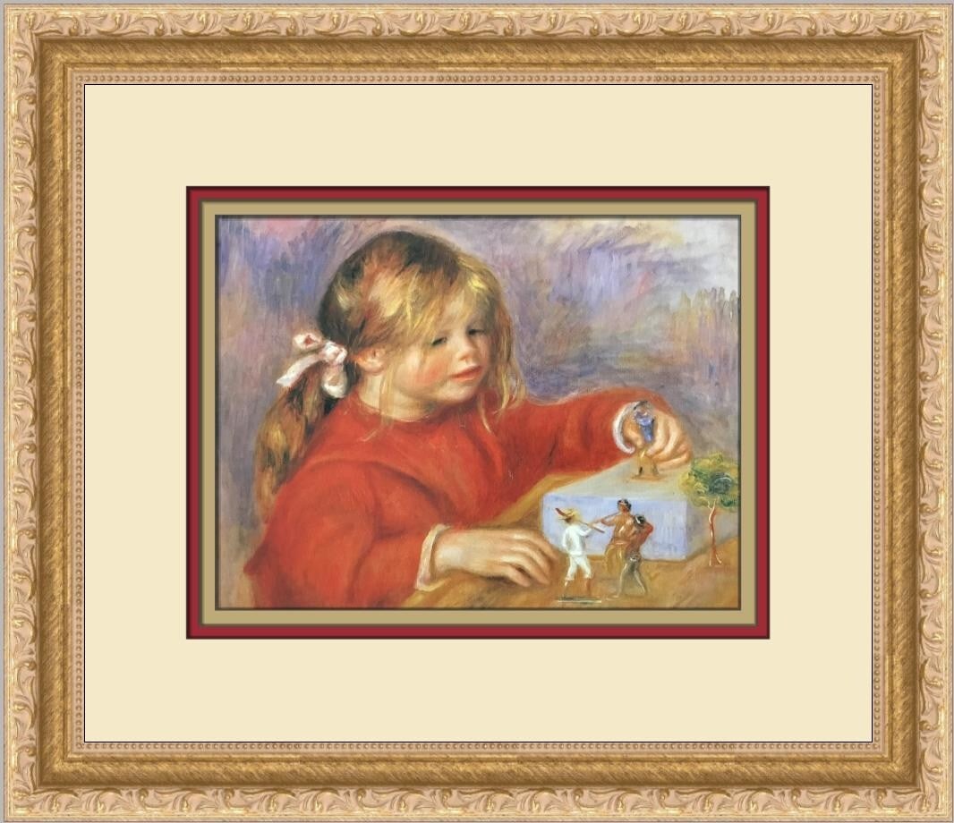 Pierre-Auguste Renoir Claude Renoir Playing Custom Framed Print 14x12: Pierre-Auguste Renoir Claude Renoir Playing Custom Framed Print 14x12 This exquisite custom framed print titled "Claude Renoir Playing" features the artistic work of Pierre-Auguste Renoir, encapsulati