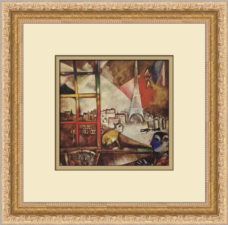 Marc Chagall Paris Through A Window Custom Framed Lithograph 1988: Marc Chagall Paris Through A Window Custom Framed Lithograph 1988 Discover the beauty of Marc Chagall's artwork with this custom framed print titled "Paris Through A Window." This exquisite piece show