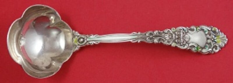 Dominick & Haff Renaissance Sterling Silver Sauce Ladle with Enamel 5 1/4": Dominick & Haff Renaissance Sterling Silver Sauce Ladle with Enamel 5 1/4" Discover a stunning sterling silver sauce ladle in the Renaissance pattern by Dominick and Haff. This exquisite piece, measur