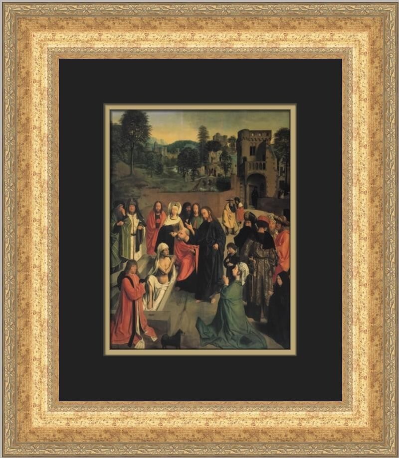 Geertgen Tot Sint Jans The Raising of Lazarus Custom Framed Print 18x16: Geertgen Tot Sint Jans The Raising of Lazarus Custom Framed Print 18x16 This exquisite custom framed print features Geertgen Tot Sint Jans' masterpiece, "The Raising of Lazarus." Measuring 18 in. by 1