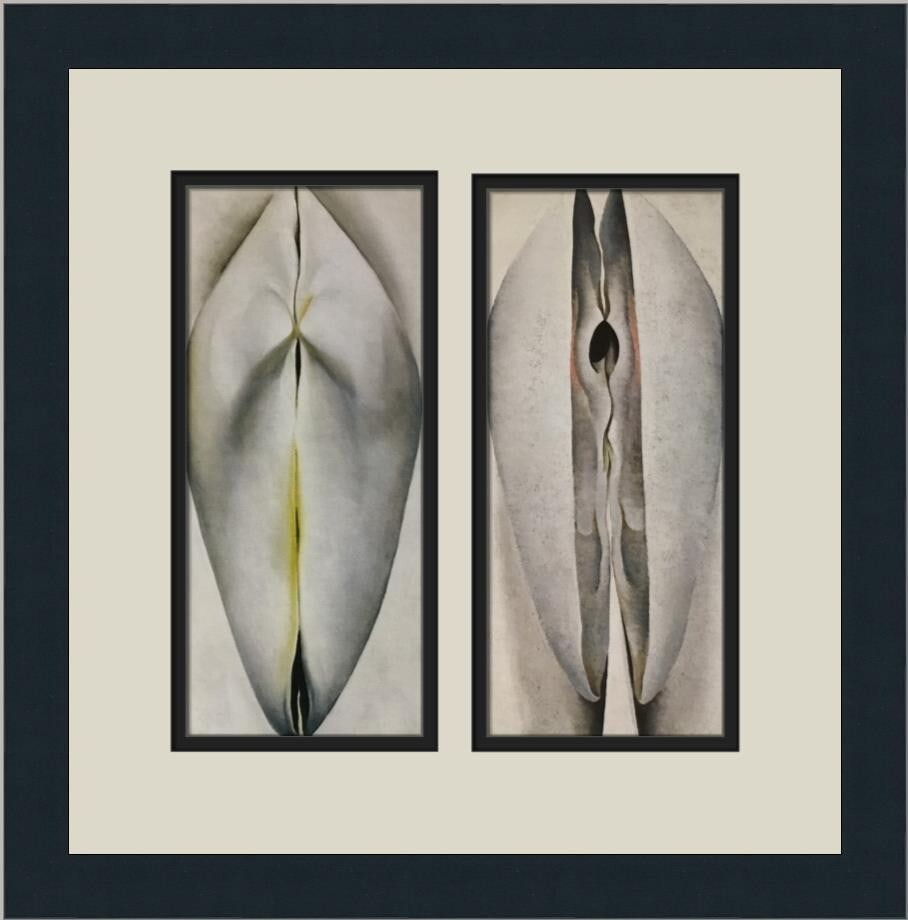 Georgia O'Keeffe Clam Shell Closed and Opened Framed Print 15x15 Modern Art: Georgia O'Keeffe Clam Shell Closed and Opened Framed Print 15x15 Modern Art This stunning custom framed print titled 'Clam Shell Closed and Opened' by renowned artist Georgia O'Keeffe captures the bea