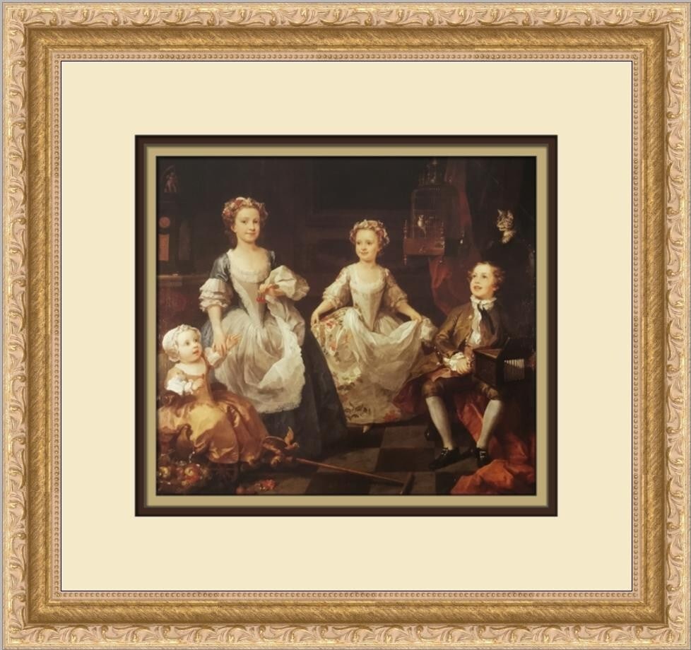 William Hogarth The Graham Children Custom Framed Art Print: William Hogarth The Graham Children Custom Framed Art Print This elegant custom framed print titled 'The Graham Children' by renowned artist William Hogarth captures a timeless scene through a blend o
