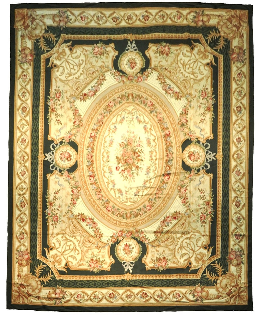 Luxurious 11'9 x 15' Beige Handwoven French Aubusson Rug: Luxurious 11'9 x 15' Beige Handwoven French Aubusson Rug Free continental US Shipping Discover the elegance of our 11.9 x 15 Beige Fine Flat-woven French Aubusson Rug, a perfect blend of sophisticatio