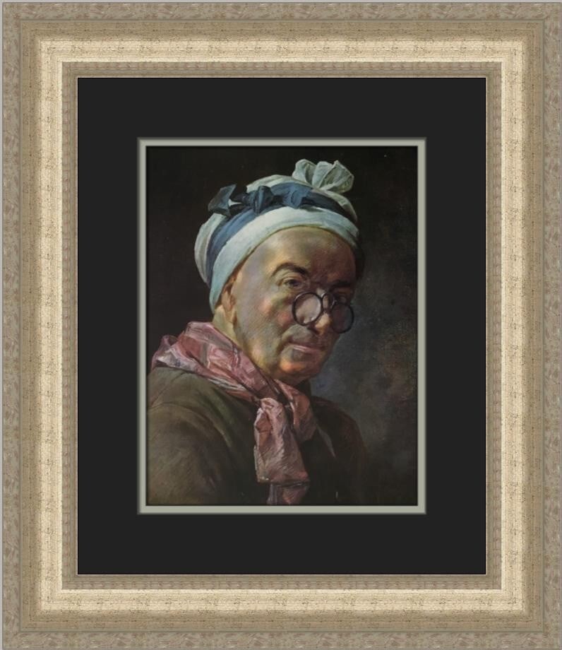 Jean Simeon Chardin Self-Portrait Custom Framed Art Print 1978: Jean Simeon Chardin Self-Portrait Custom Framed Art Print 1978 This exquisite custom framed print features Jean Simeon Chardin's renowned work, "Self-Portrait with Spectacles." Created in 1978, this m
