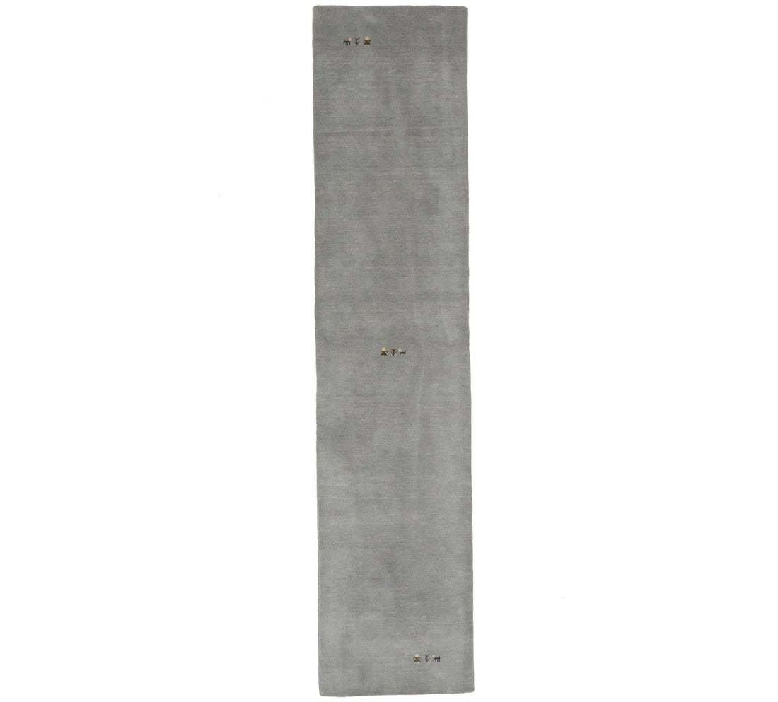 Hand-Loomed Wool Modern Gray Gabbeh Runner Rug 2'7 x 11'7 for Hallway or Kitchen: Hand-Loomed Wool Modern Gray Gabbeh Runner Rug 2'7 x 11'7 for Hallway or Kitchen This modern Gabbeh runner rug features a gray tribal pictorial pattern, offering a stylish and plush option for hallway
