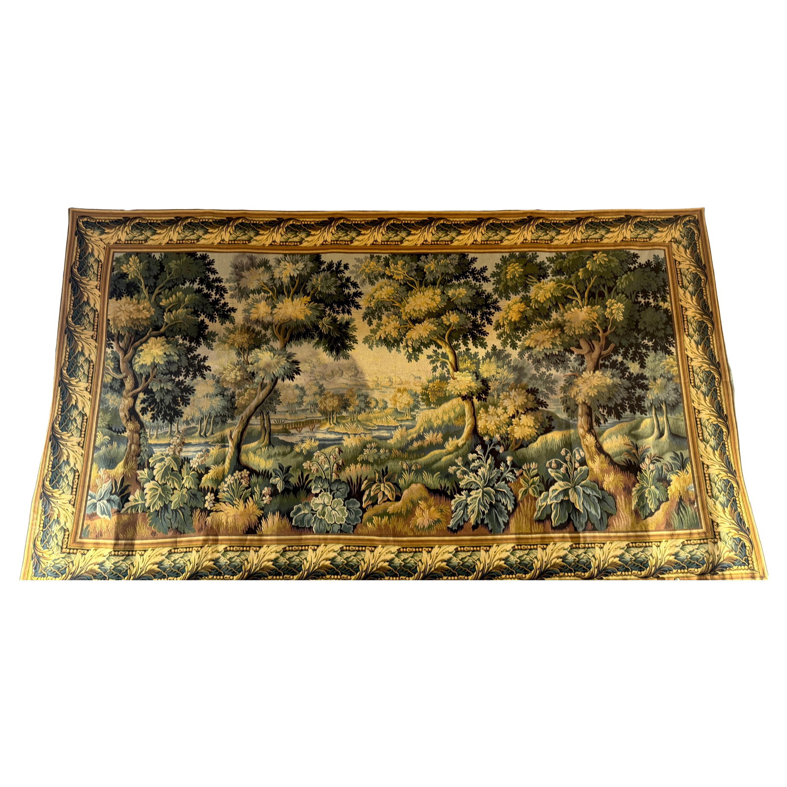 Monumental Aubusson-Style Verdure Tapestry by Les Tapisseries d'Halluin 1950s: Monumental Aubusson-Style Verdure Tapestry by Les Tapisseries d'Halluin 1950s This monumental French Aubusson-Style Verdure Tapestry, crafted by Les Tapisseries d'Halluin in the mid-20th century, show