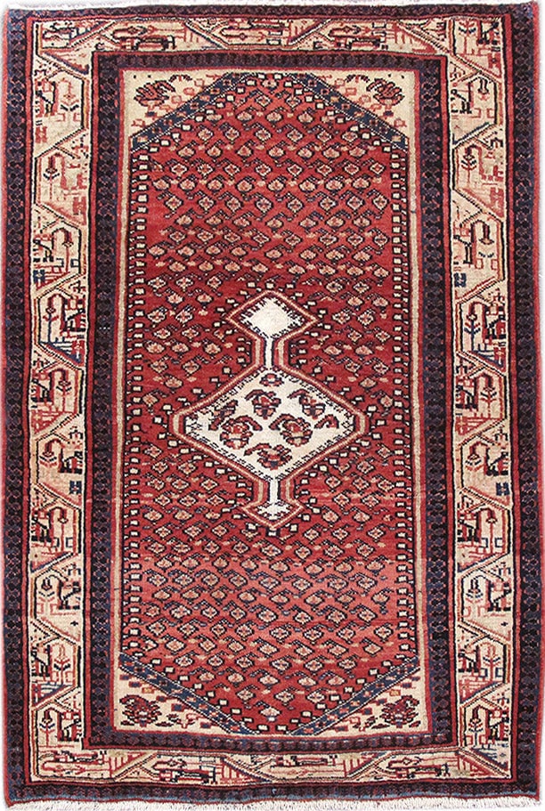 3.4 x 5 Persian Hamadan Mahal Wool Tribal Rug Hand Knotted: 3.4 x 5 Persian Hamadan Mahal Wool Tribal Rug Hand Knotted Free continental US Shipping This 3.4 x 5 Traditional Persian Hamadan Mahal rug showcases classic Iranian craftsmanship with a hand-knotted t