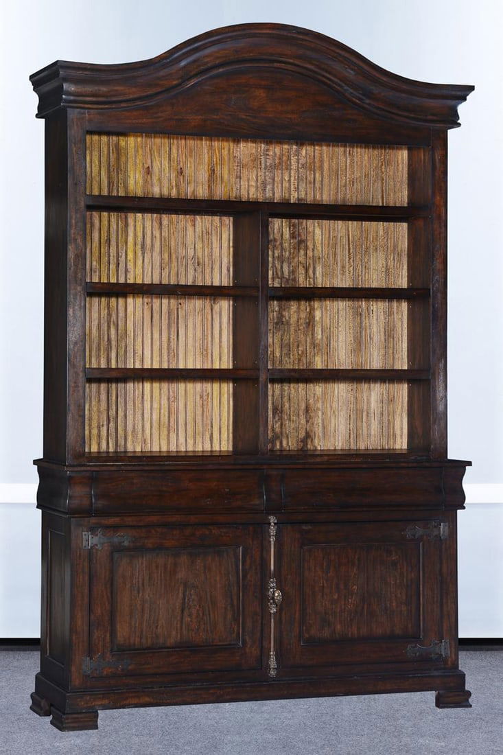 Dark Rustic Pecan French Country Hutch with Bead Board Interior: Dark Rustic Pecan French Country Hutch with Bead Board Interior Discover the charm of vintage design with this Dark Rustic Pecan Vintage Style French Hutch. Crafted in an antique style, this hutch fea