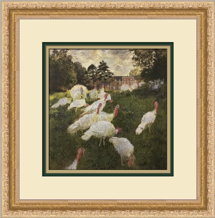 Claude Monet The Turkeys Custom Framed Print 14x14 Impressionism: Claude Monet The Turkeys Custom Framed Print 14x14 Impressionism This stunning custom framed print features Claude Monet's famous artwork, "The Turkeys." Measuring 14 in x 14 in, this piece is framed