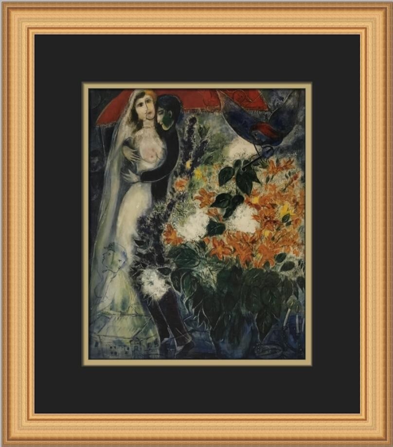 Marc Chagall The Bride under the Canopy Custom Framed Art Print: Marc Chagall The Bride under the Canopy Custom Framed Art Print This exquisite custom framed print titled 'The Bride under the Canopy' by Marc Chagall captures the essence of Cubism, Expressionism, an