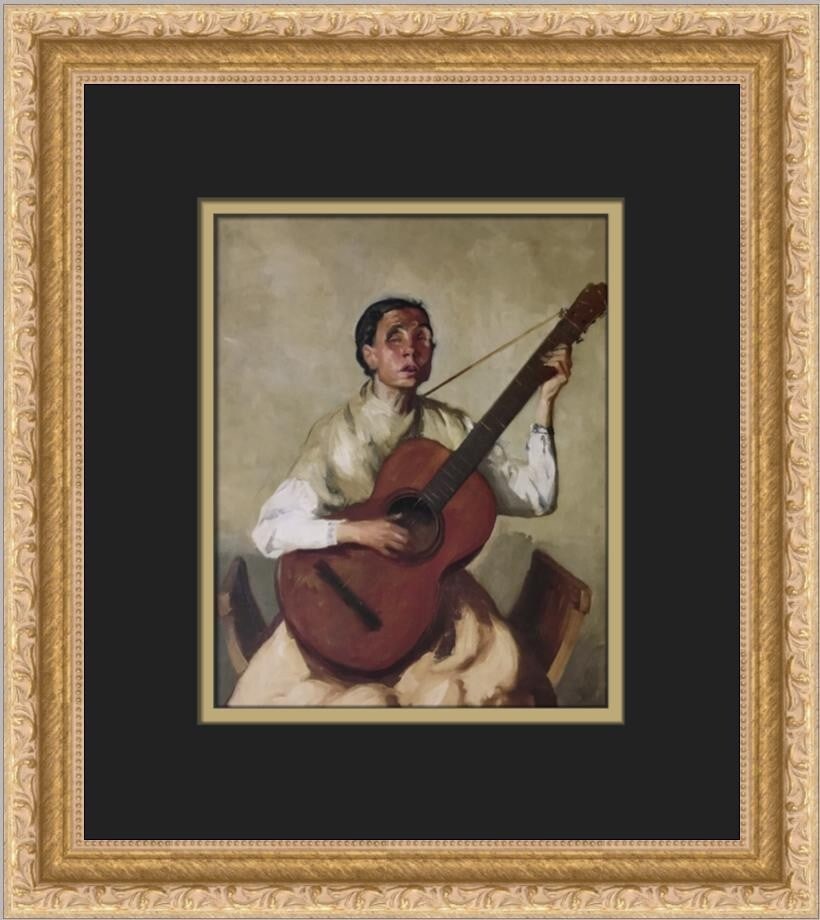 Robert Henri Blind Spanish Singer Custom Framed Art Print 1987: Robert Henri Blind Spanish Singer Custom Framed Art Print 1987 This custom framed print titled "Blind Spanish Singer" by artist Robert Henri captures the essence of expressionism, impressionism, and r