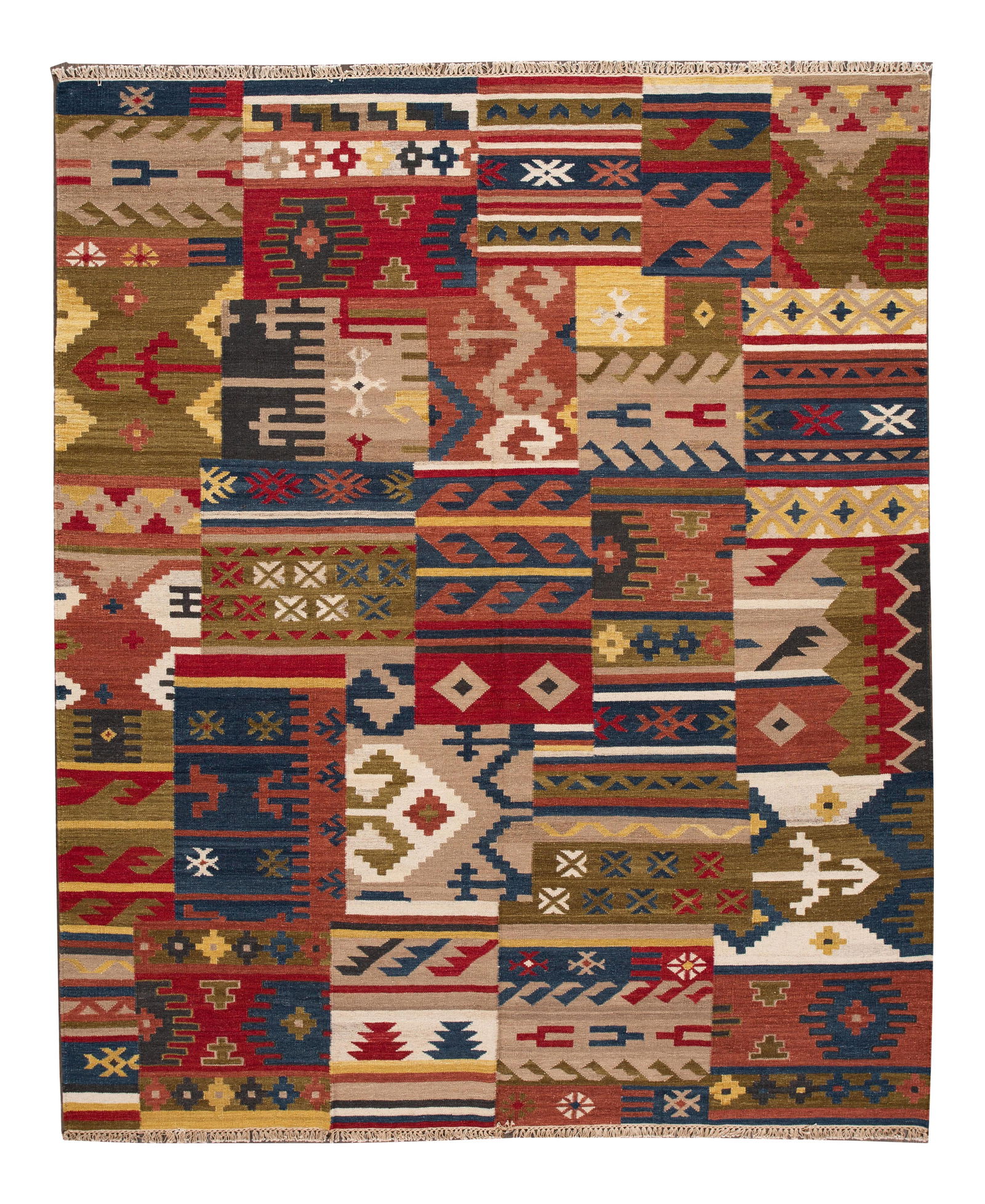 Hand-Woven 21st Century Modern Kilim Rug Tan 8'4" x 10'1": Hand-Woven 21st Century Modern Kilim Rug Tan 8'4" x 10'1" Enhance your living space with this exquisite hand-woven modern Kilim rug, featuring a tan field adorned with vibrant multi-color accents in a