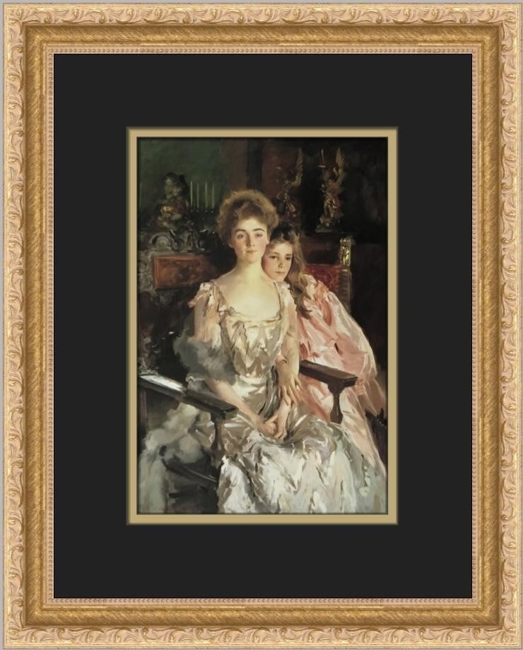 John Singer Sargent Mrs Fiske Warren Portrait Custom Framed Print 1992: John Singer Sargent Mrs Fiske Warren Portrait Custom Framed Print 1992 This exquisite custom framed print features the renowned artwork 'Mrs Fiske Warren and Daughter Rachel' by artist John Singer Sar