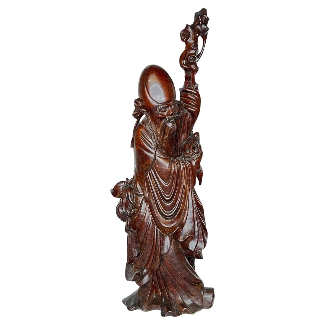 Late 19th Century Hand-Carved Rosewood Daoist Deity Figure from China: Late 19th Century Hand-Carved Rosewood Daoist Deity Figure from China This is a hand-carved rosewood sculpture depicting a Daoist deity from China, dating to the late 19th century. The sculpture stand