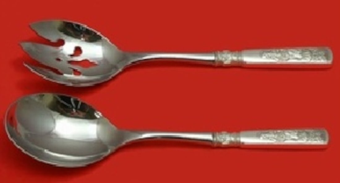 Gorham Fontainebleau Sterling Silver Salad Serving Set 2pc Pierced Fork Spoon: Gorham Fontainebleau Sterling Silver Salad Serving Set 2pc Pierced Fork Spoon Elevate your dining experience with the Fontainebleau Salad Serving Set by Gorham. Crafted from high-quality sterling silv