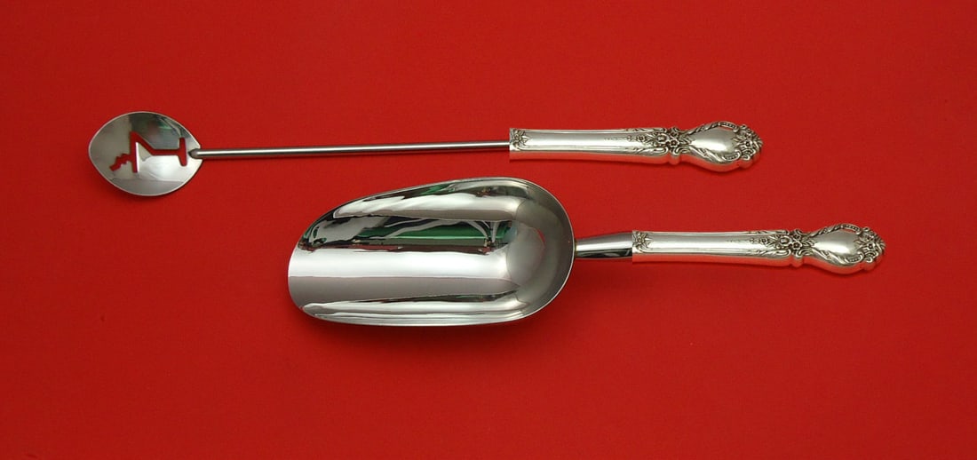 International Sterling Silver Brocade Bar Set 2pc Custom Made: International Sterling Silver Brocade Bar Set 2pc Custom Made Elevate your barware collection with this exquisite 2-piece Brocade serving set by International Sterling. Crafted from high-quality sterl