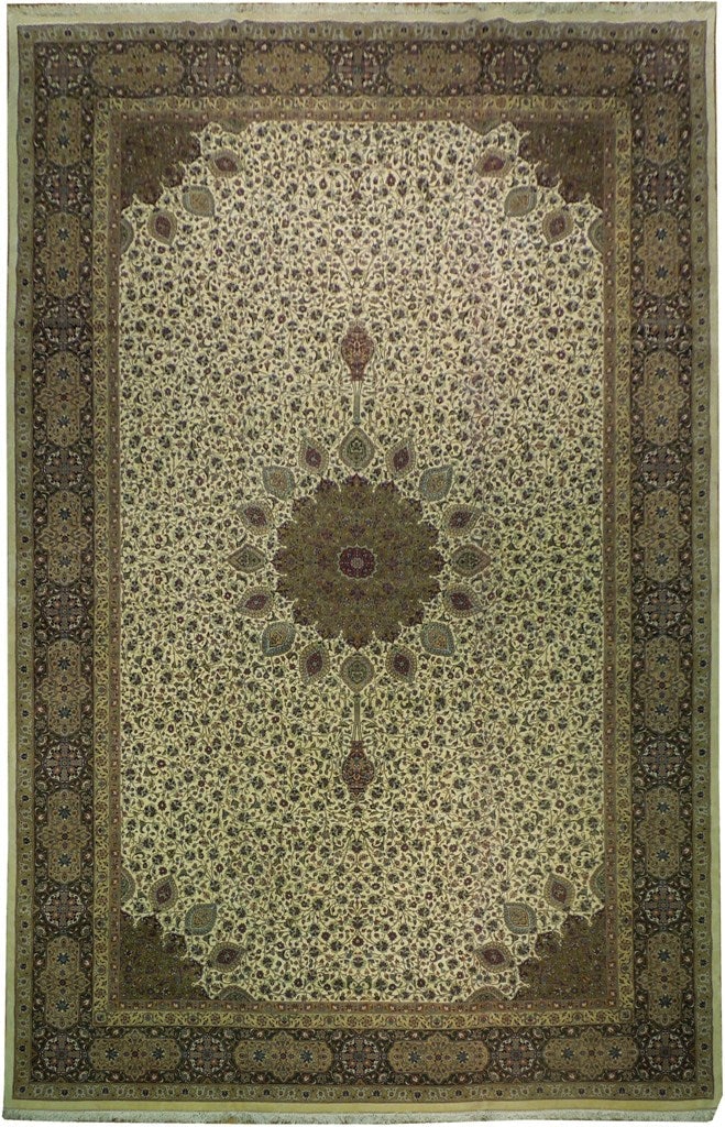 Persian Tabriz Rug 13.6 x 20.7 Sheik Safi Design Ivory Green 400 KPSI Wool: Persian Tabriz Rug 13.6 x 20.7 Sheik Safi Design Ivory Green 400 KPSI Wool Free continental US Shipping This Persian Tabriz rug showcases the authentic Sheik Safi design, inspired by the renowned 16th