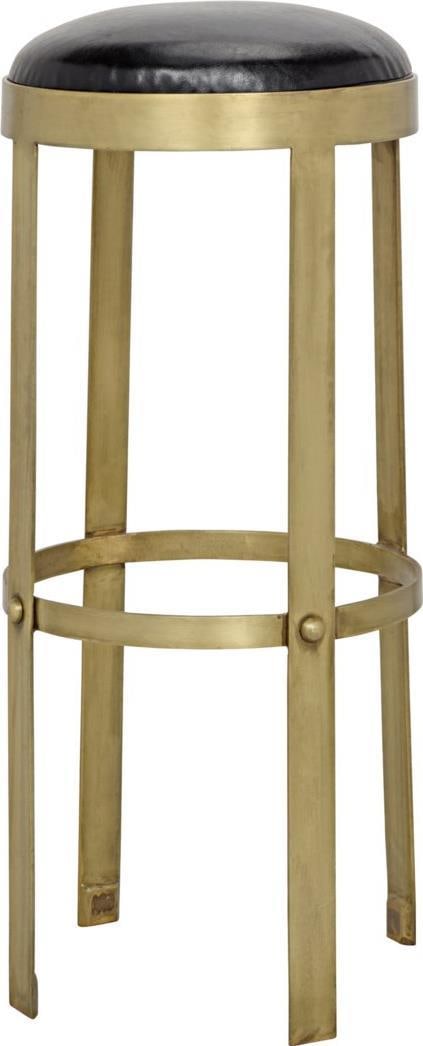 Brass Prince Stool with Leather Seat by Noir: Brass Prince Stool with Leather Seat by Noir This elegant Antique Style Brass Prince Stool is designed to enhance your home decor with its vintage appeal. Crafted from industrial steel and featuring l