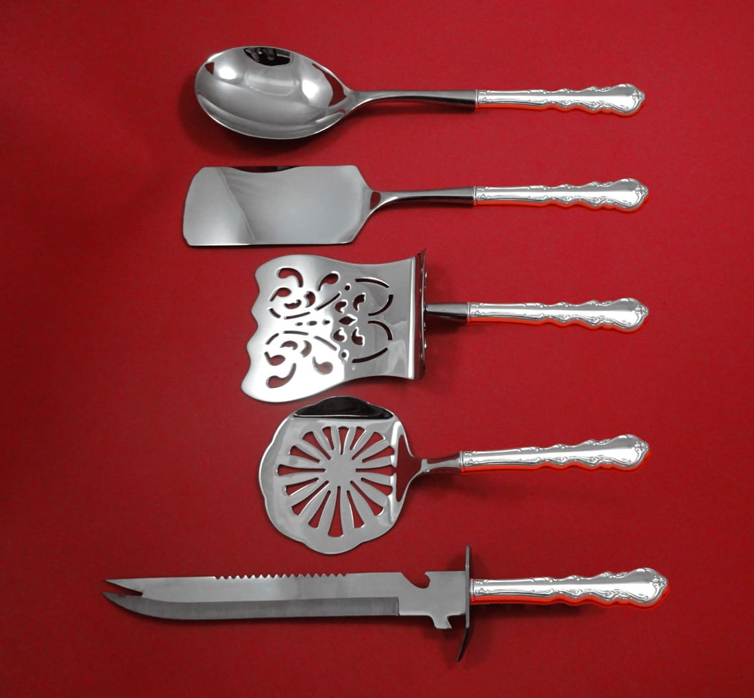 International Sterling Silver Angelique 5pc Brunch Serving Set: International Sterling Silver Angelique 5pc Brunch Serving Set Enhance your brunch gatherings with the exquisite Angelique Brunch Serving Set by International Sterling. This 5-piece hostess set is cra