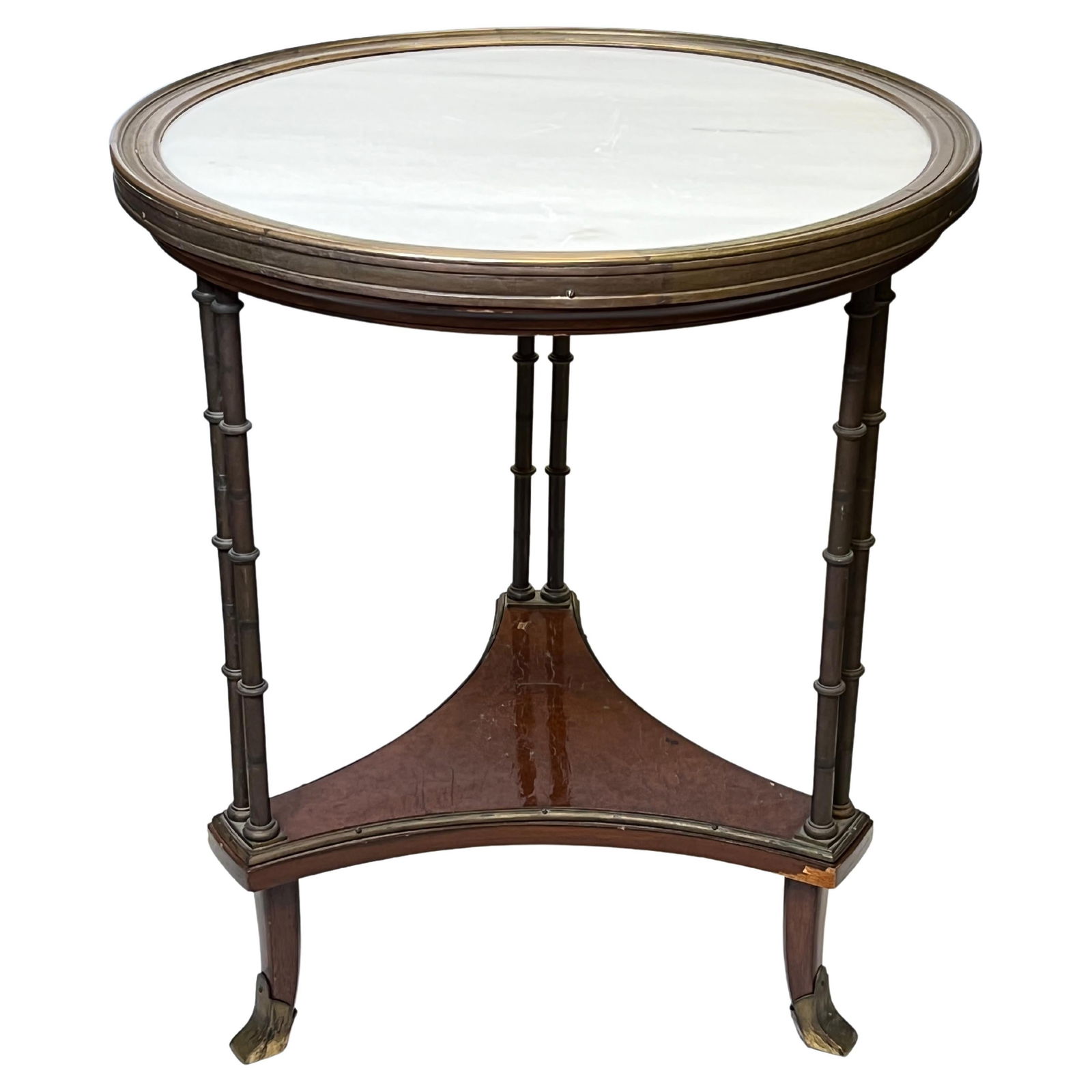 French Louis XVI Gueridon Table with Bronze Bamboo Legs and White Marble Top (1 of 18)
