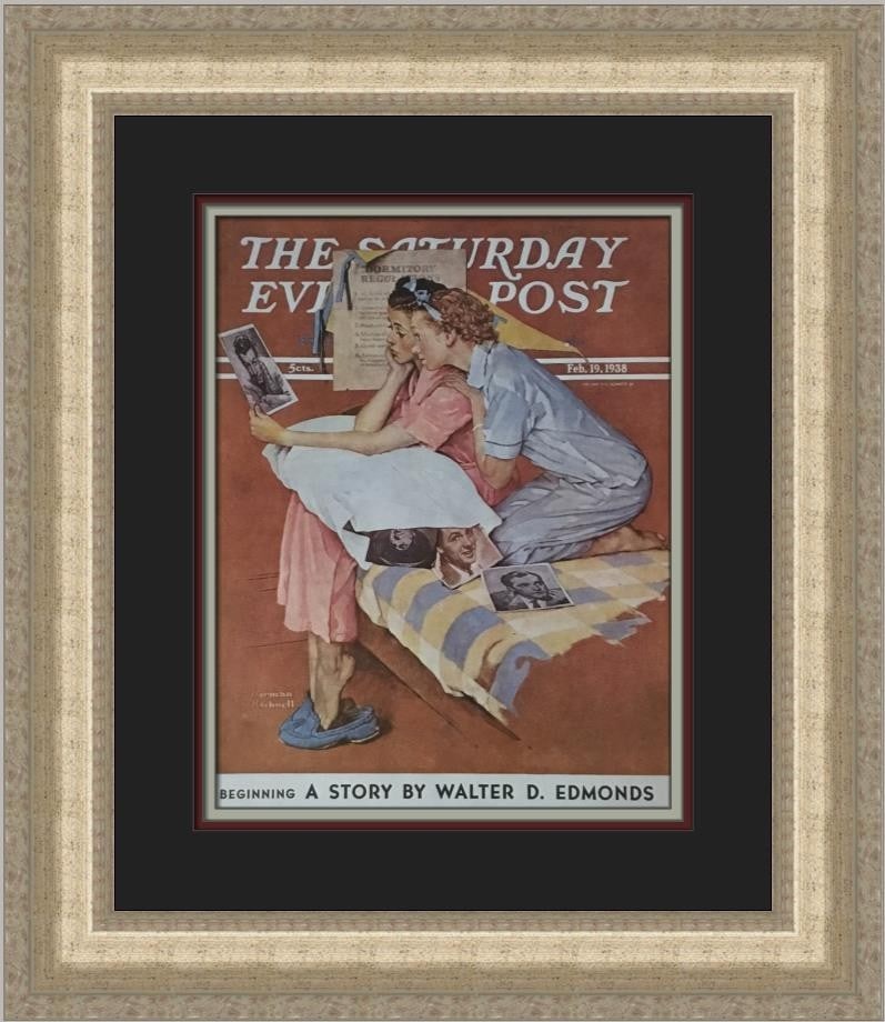 Norman Rockwell Schoolgirl Crush Custom Framed Print 21 x 18: Norman Rockwell Schoolgirl Crush Custom Framed Print 21 x 18 This beautifully custom framed print titled 'Schoolgirl Crush' by renowned artist Norman Rockwell captures the essence of Americana. Measur