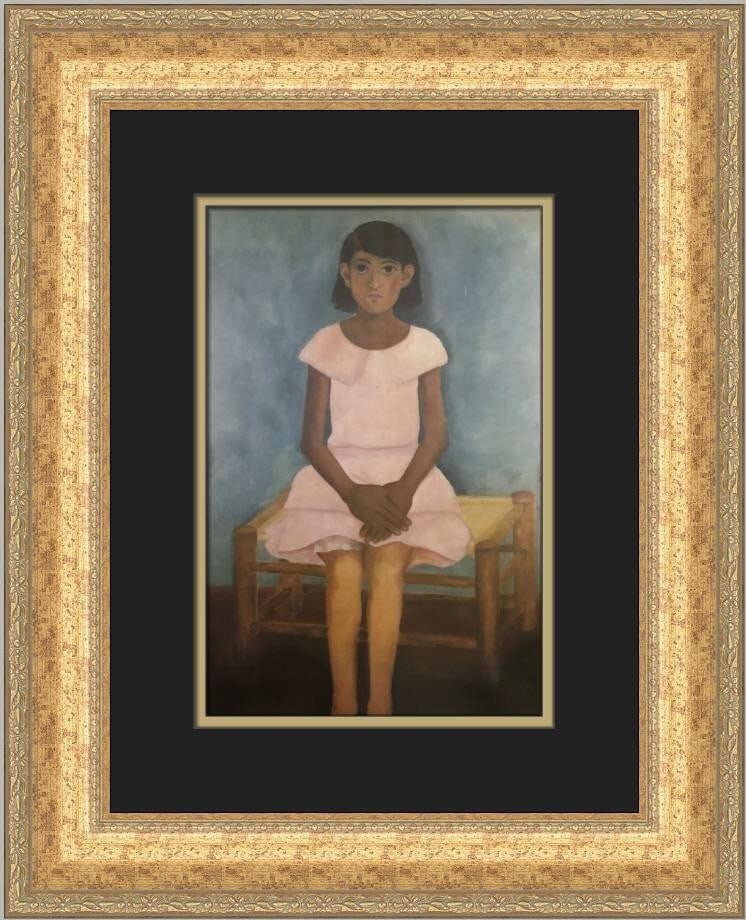 Frida Kahlo Portrait of a Girl Custom Framed Art Print 19x17: Frida Kahlo Portrait of a Girl Custom Framed Art Print 19x17 This stunning custom framed print titled "Portrait of a Girl" by renowned artist Frida Kahlo captures the essence of modernism and surreali