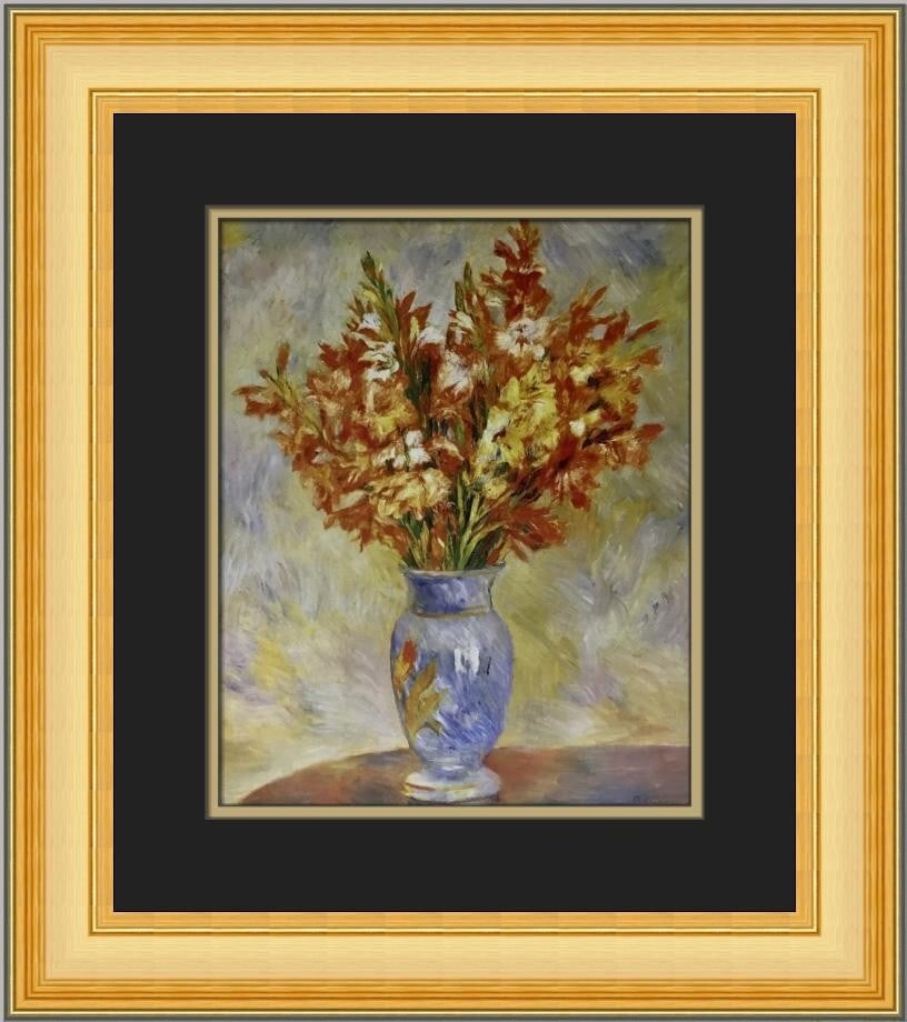 Pierre-Auguste Renoir Gladioli Custom Framed Print 19 x 17 Impressionist Art: Pierre-Auguste Renoir Gladioli Custom Framed Print 19 x 17 Impressionist Art This stunning custom framed print features Pierre-Auguste Renoir's beautiful artwork titled "Gladioli," showcasing the arti