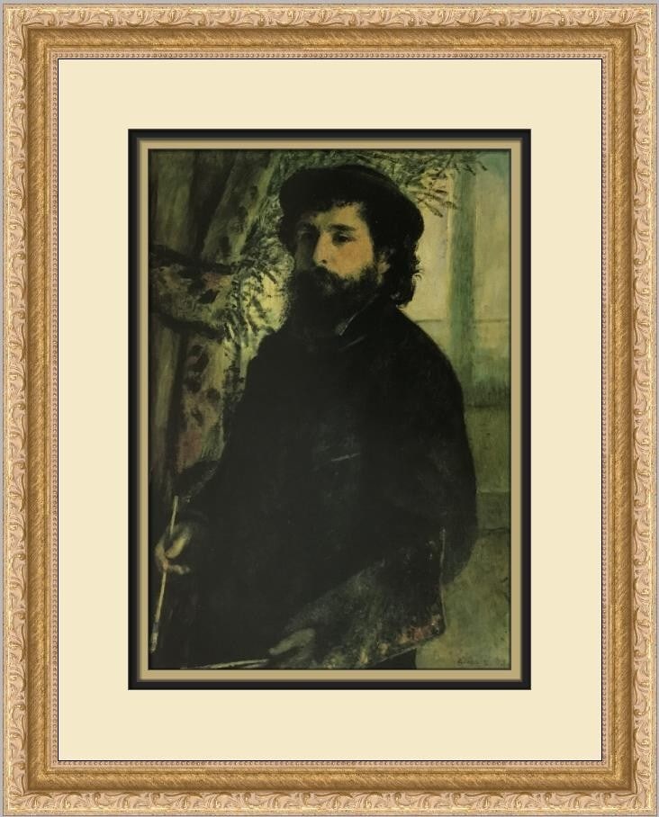 Pierre-Auguste Renoir Portrait of Monet Custom Framed Art Print: Pierre-Auguste Renoir Portrait of Monet Custom Framed Art Print This exquisite custom framed print features Pierre-Auguste Renoir's iconic 'Portrait of Monet'. Measuring 16 in x 14 in overall, this pi