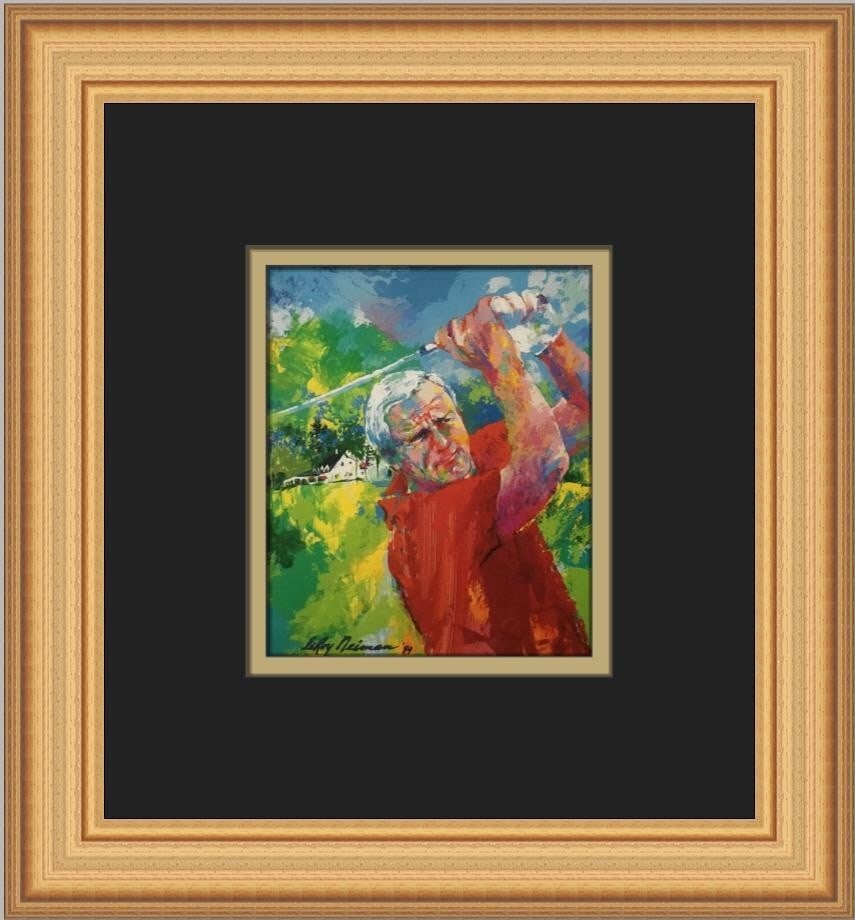 LeRoy Neiman Arnie at LaTrobe Custom Framed Print 2003: LeRoy Neiman Arnie at LaTrobe Custom Framed Print 2003 This stunning custom framed print titled "Arnie at LaTrobe" by renowned artist LeRoy Neiman captures a unique expressionist style. Measuring 11 i
