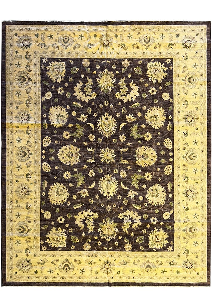 Premium 12' x 14' 6" Brown Chobi Peshawar Rug Handcrafted in Pakistan: Premium 12' x 14' 6" Brown Chobi Peshawar Rug Handcrafted in Pakistan Free continental US Shipping Enhance your living space with the luxurious 12' x 14' 6" Brown Chobi Peshawar Rug, meticulously hand