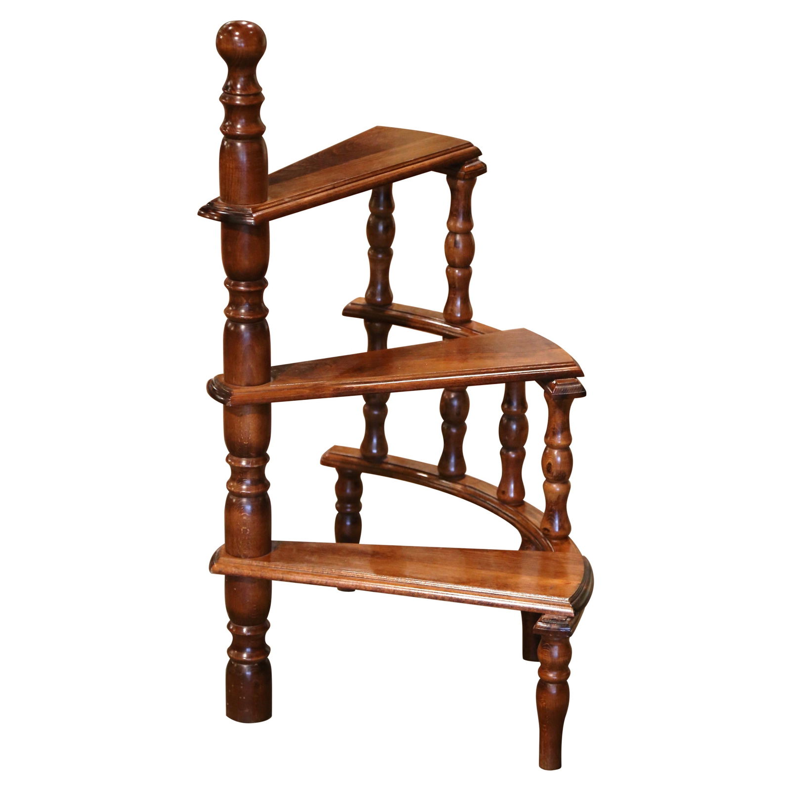 French Spiral Library Ladder in Louis XIII Style Walnut circa 1970: French Spiral Library Ladder in Louis XIII Style Walnut circa 1970 This vintage mid-century French library staircase is crafted in the Louis XIII style from hand-carved walnut with a rich, patinated f