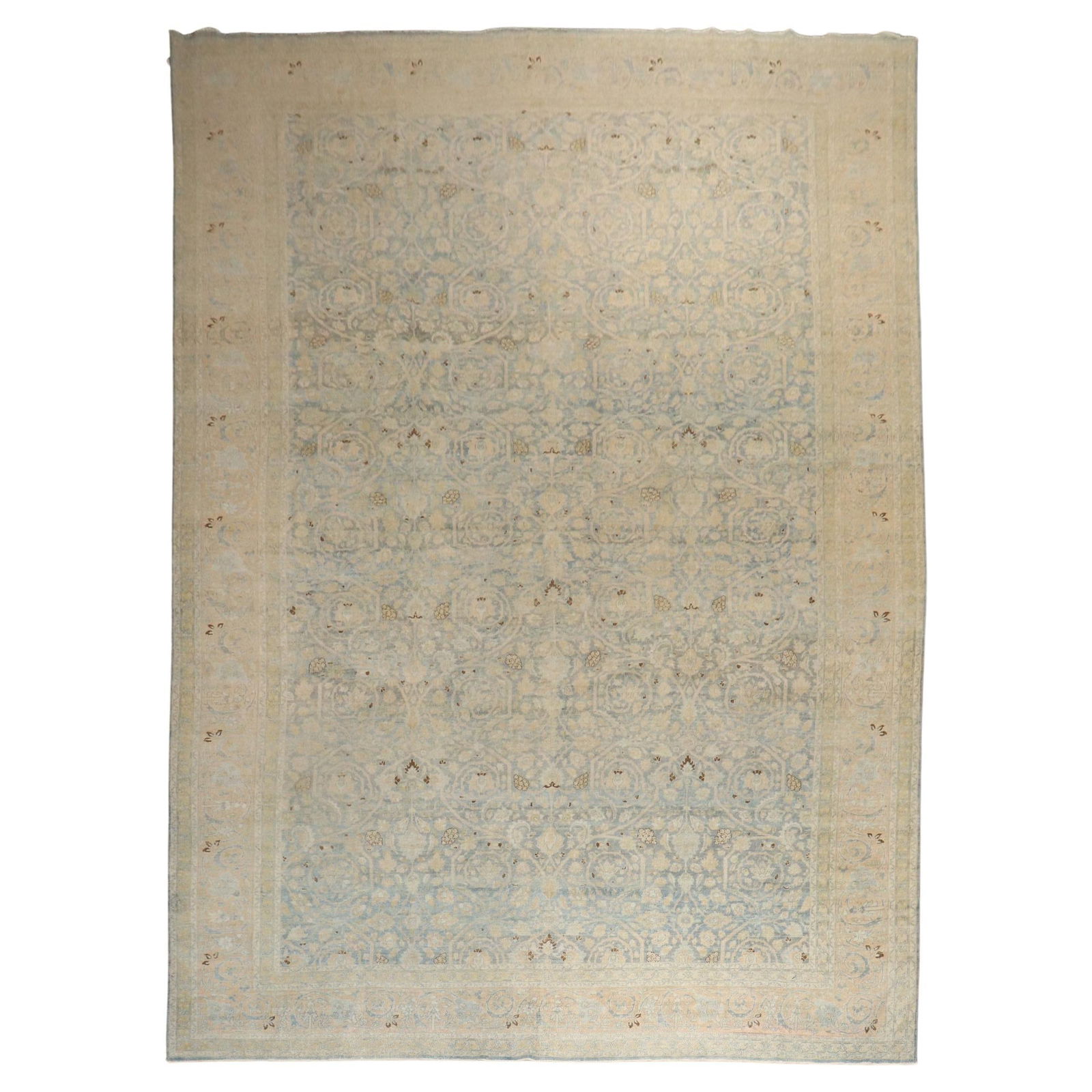 Vintage Light Blue Persian Tabriz Wool Rug 10'9 x 18'6 Iran 1920s: Vintage Light Blue Persian Tabriz Wool Rug 10'9 x 18'6 Iran 1920s This stunning Light Blue Persian Tabriz rug is an exquisite example of 20th-century craftsmanship. Hand-knotted in Iran during the 192