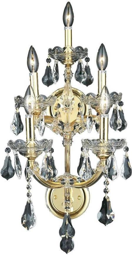 Elegant Lighting Maria Theresa 5-Light Rococo Wall Sconce Gold Crystal: Elegant Lighting Maria Theresa 5-Light Rococo Wall Sconce Gold Crystal Illuminate your home with the elegance of this Rococo-style wall sconce, featuring a stunning royal-cut crystal finish. This magn