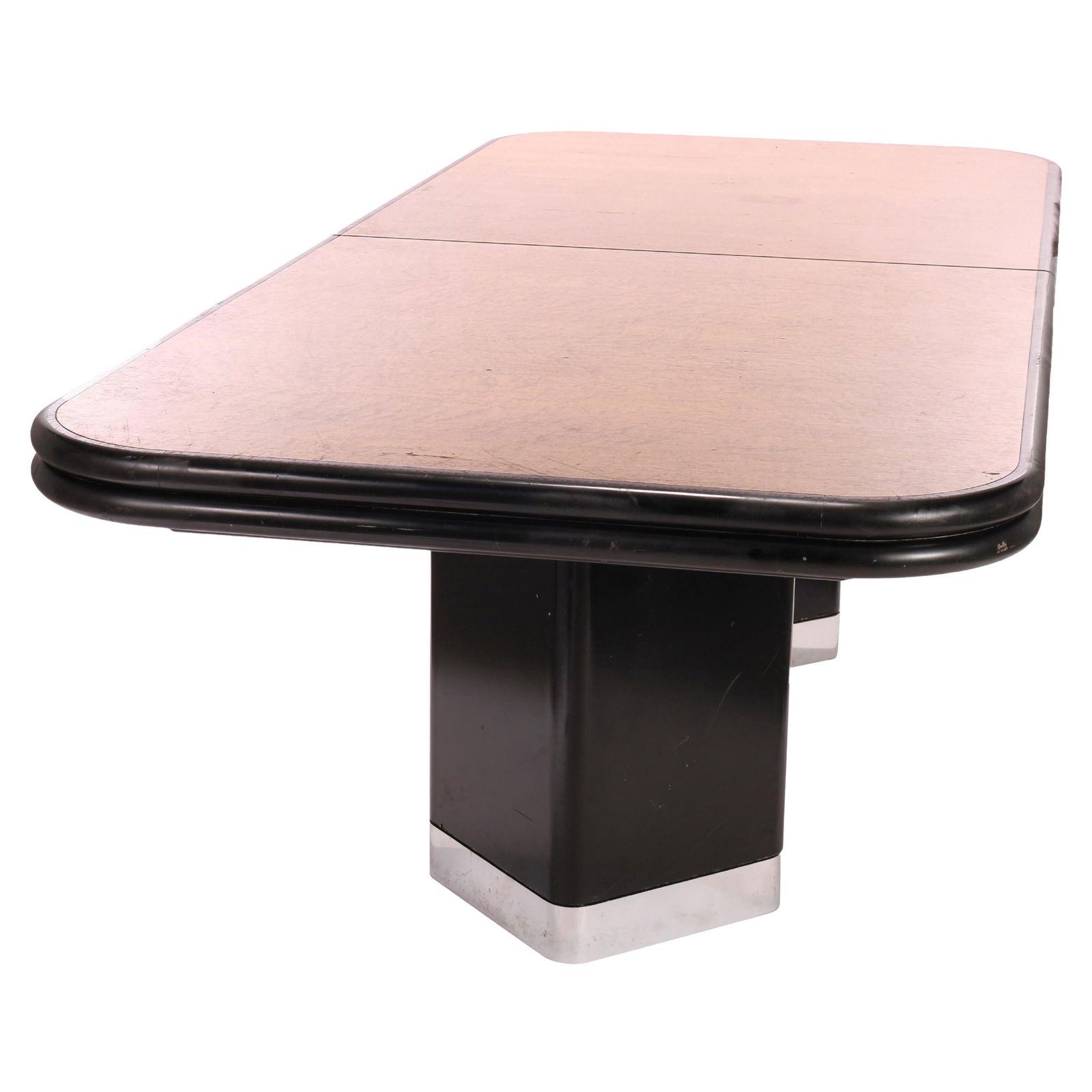 Birdseye Maple and Ebonized Wood Mid-Century Conference or Banquet Table 1960: Birdseye Maple and Ebonized Wood Mid-Century Conference or Banquet Table 1960 This Mid-Century Modern banquet or conference table from circa 1960 features a striking birdseye maple top with ebonized t