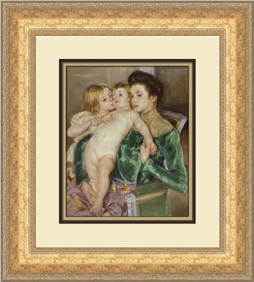 Mary Cassatt The Caress Custom Framed Print 19x17 Expressionism: Mary Cassatt The Caress Custom Framed Print 19x17 Expressionism This stunning custom framed print titled "The Caress" by renowned artist Mary Cassatt showcases a beautiful portrayal of a nude figure,