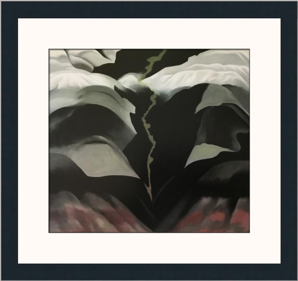Georgia O'Keeffe Black Place III Custom Framed Art Print 1988: Georgia O'Keeffe Black Place III Custom Framed Art Print 1988 This custom framed print titled "Black Place III" by renowned artist Georgia O'Keeffe showcases her signature modernist naturalist abstrac