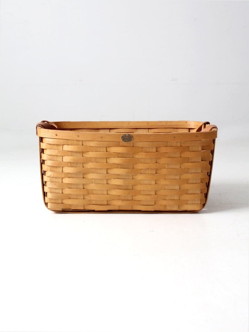 Rectangular Woven Storage Basket With Leather Handles By Peterboro (1 of 12)