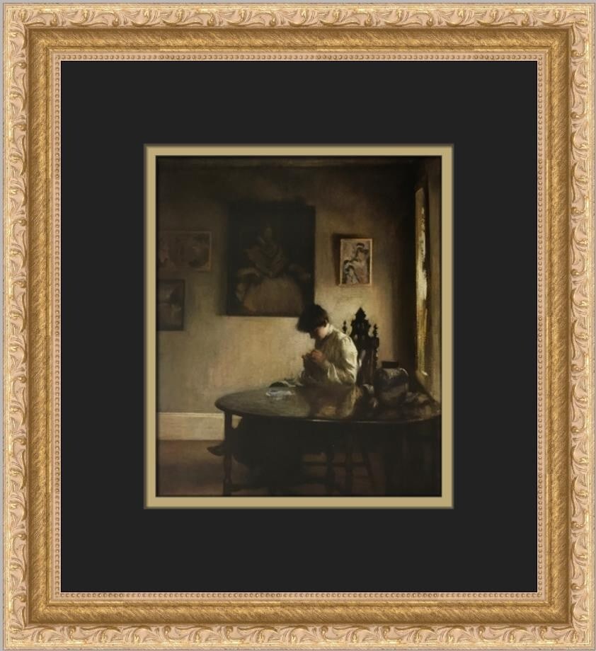 Edmund Tarbell A Girl Crocheting Custom Framed Print 1987: Edmund Tarbell A Girl Crocheting Custom Framed Print 1987 This exquisite custom framed print titled "A Girl Crocheting" by Edmund Tarbell captures the essence of Expressionism, Impressionism, and Real
