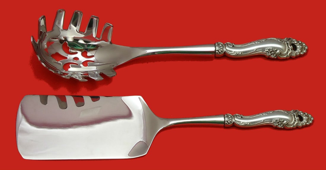 Gorham Decor Sterling Silver 2pc Italian Pasta Server Set: Gorham Decor Sterling Silver 2pc Italian Pasta Server Set Elevate your dining experience with this exquisite Decor by Gorham Sterling Silver Italian Pasta Server Set. This two-piece hostess set featur