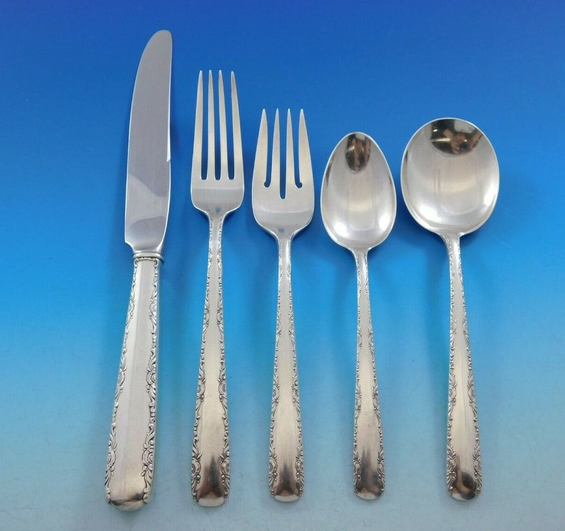 Gorham Camellia Sterling Silver Flatware Set 34 Pieces for 6 with Caddy (1 of 9)