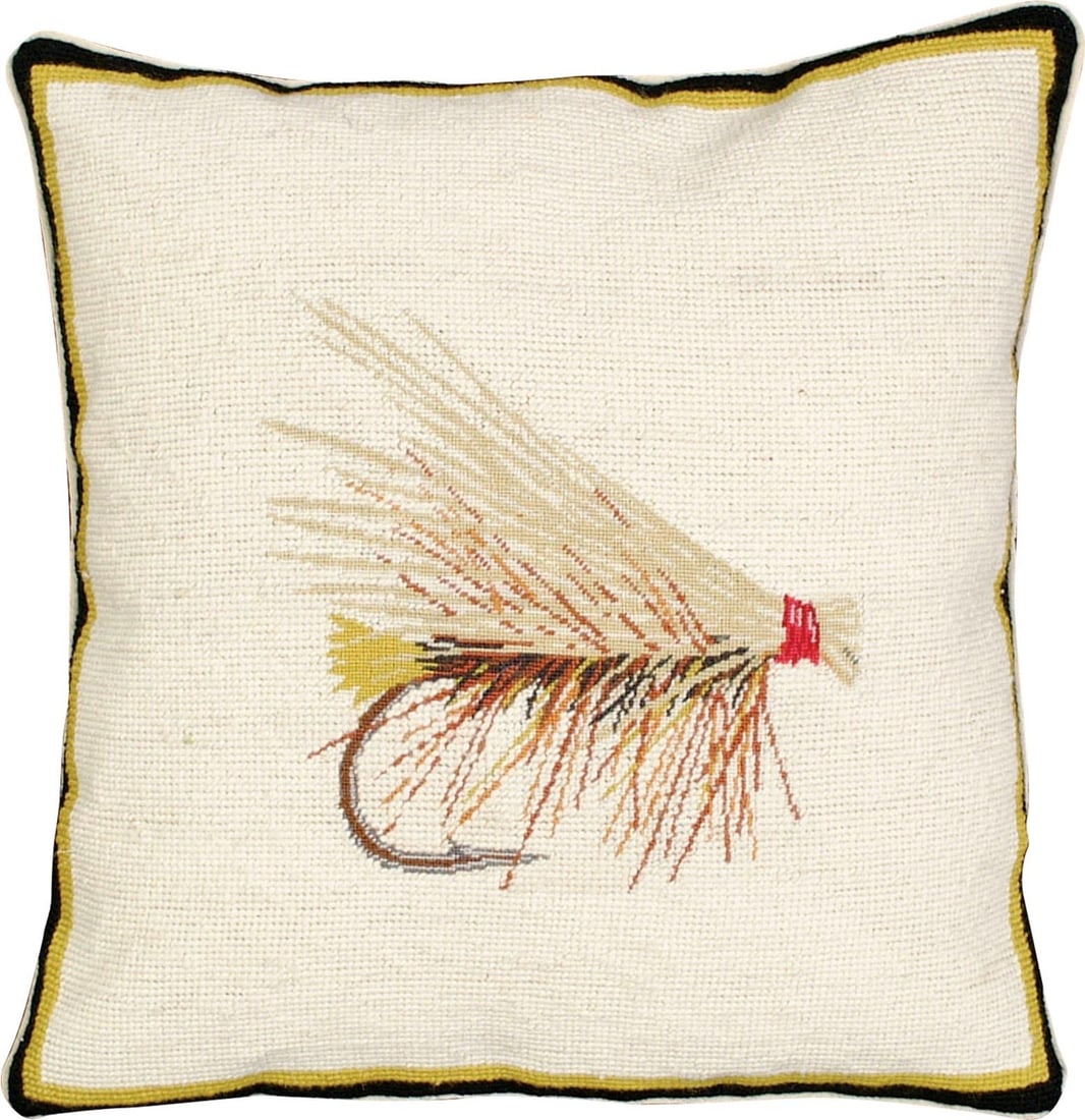 Handcrafted Rustic Fly-Fishing Art Pillow 16x16 Wool Cotton: Handcrafted Rustic Fly-Fishing Art Pillow 16x16 Wool Cotton Add a touch of rustic charm to your home with this exquisite handcrafted fly-fishing art pillow. Designed in a vintage style, this decorativ