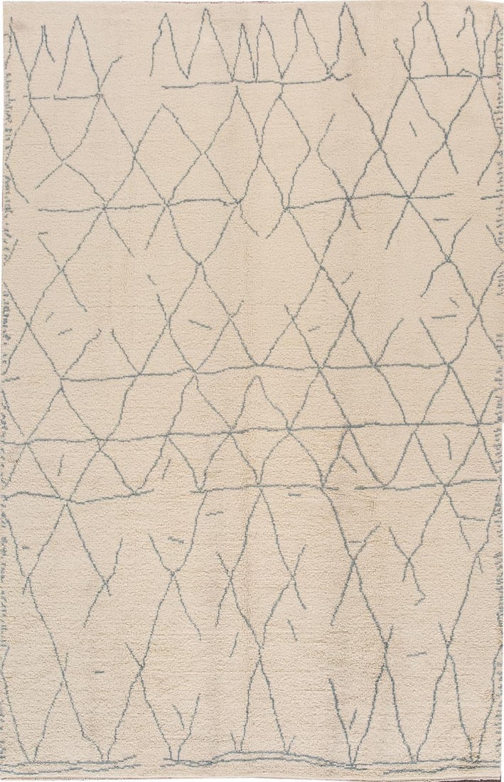 Ivory 21st Century Modern Moroccan Wool Rug 8.3 x 12.9: Ivory 21st Century Modern Moroccan Wool Rug 8.3 x 12.9 Experience the elegance of a 21st Century Modern Moroccan Wool Rug, expertly crafted in Turkey. This stunning rug features a beautiful ivory grou